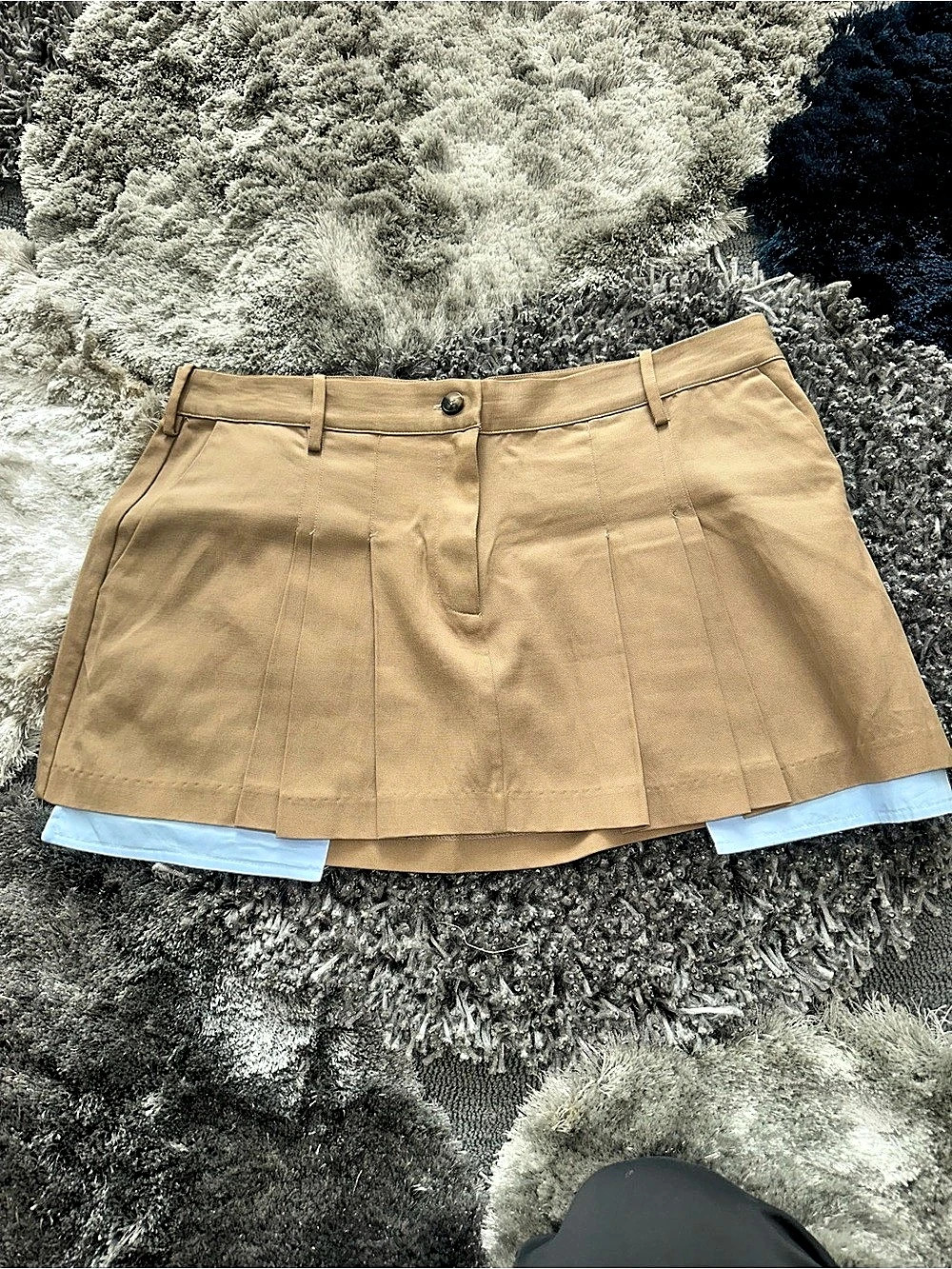 Zara XL Camel Pleated Mini Skirt Blue Contrast Hem Preppy Y2K Tennis Skirt